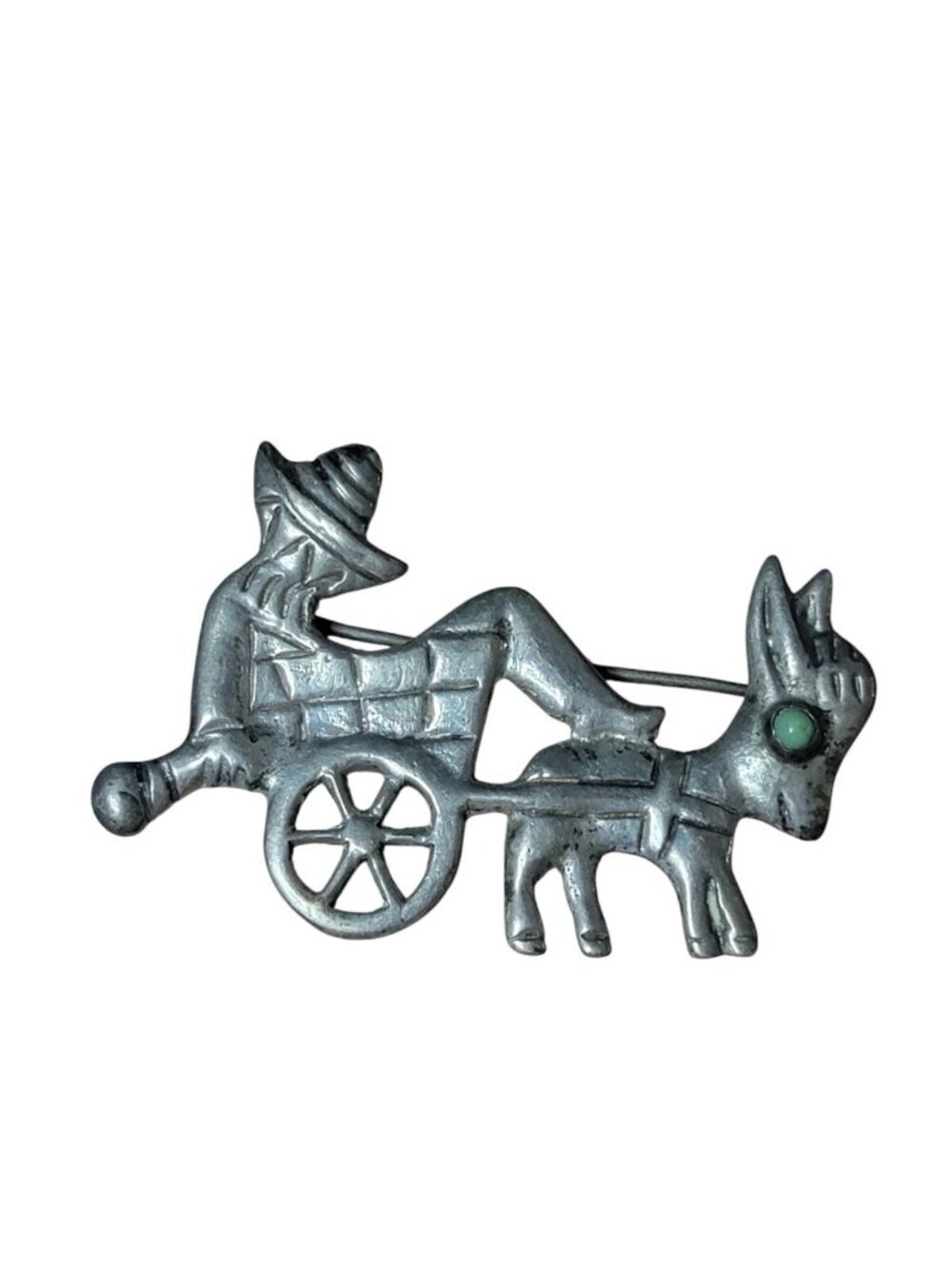 VTG Abelardo Murrieta Mexican 965 Silver Siesta Donkey Cart Brooch Signed ABM